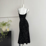 Sexy Mermaid Spaghetti Straps Sequin Birthday Party Dress Summer Holiday Outfits For Women HZ1214