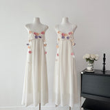Cute A Line Spaghetti Straps Floral White Chiffon Summer Dress Holiday Party Outfits For Women HZ1214
