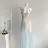 Sexy A Line Spaghetti Straps Blue Tulle Summer Dress Holiday Party Birthday Outfits For Teens HZ1214