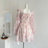 Cute A line Square Neckline Floral Pink Short Summer Dress Holiday Party Birthday Outfits HZ1214