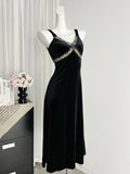 Sexy Mermaid Straps Black Velvet Summer Dress Holiday Party Birthday Outfits For Women HZ1214
