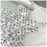 Cute A line Spaghetti Straps Blue Floral Chiffon Short Summer Dress Holiday Party Birthday Outfits HZ1214