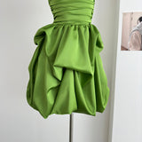 Cute A line Strapless Green Satin Short Summer Dress Holiday Party Birthday Outfits HZ1214