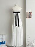 Simple A line Strapless White Tulle Summer Dress Holiday Party Dress Birthday Outfits For Teens HZ1214