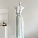 Sexy A line Halter Light Green Backless Summer Dress Holiday Party Dress Birthday Outfits For Teens HZ1214
