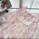 Cute A line Square Neckline Floral Pink Short Summer Dress Holiday Party Birthday Outfits HZ1214