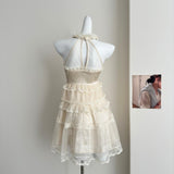 Cute A Line Square Halter Lace Summer Dress Holiday Party Outfits For Girls HZ1214