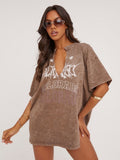 High Street To Make Old Short-Sleeved T-Shirts For Women Wearing Loose Leisure V Collar Blouse Hot Babes HZ0108