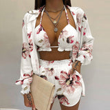 2025 Women's Sexy Three-Piece Spring Beach Fashion Shorts Set HZ0108
