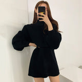 Lantern Sleeve Two Sets Of Knitted Dress 2025 Autumn And Winter New Korean Version Of Temperament Mid-Rise Wear Bottom Sweater Skirt HZ0108
