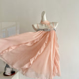 Cute A Line Spaghetti Straps Pink Chiffon Summer Dress Holiday Short Party Outfits For Women HZ1214