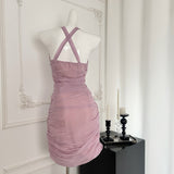 Sexy Sheath Halter Neckline Lilac Ruffles Summer Dress Holiday Party Outfits For Women HZ1214
