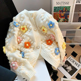 Three-Dimensional Flower Embroidered Knitted Cardigan Women's Autumn And Winter 2025 Women's Dress French Lazy Wind Long-Sleeved Sweater Women's Coat HZ0108
