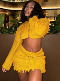 2025 New Women's Sweet And Spicy Casual Pure Color Exposed Umbilly Long-Sleeved Tidly Tidly Fashioned Two Sets HZ0108