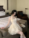 Pretty Ball Gown Halter Ivory Lace Short Mini Formal 8th Grade Homecoming Dresses Summer Middle School Hoco Dress Homecoming Outfits HZ1214