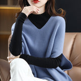 Spring And Autumn New Knitted Vest Women's Bat Shirt V-Neck Solid Color Cane Shoulder Women Loose Lazy Outside Wearing Fashion Clip HZ0108