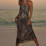 2025 Summer New Women's Temperament Casual Open Fork Long Print Dress Women HZ0108