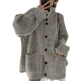 Korean Wearing A Lazy Wind Collar Sweater Autumn And Winter Women's High Sense Of Loose Soft Knitted Knitted Jacket Coat HZ0108