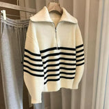 Clip Half-Open Zipper Bumpy Striped Sweater Women Winter New Lazy Wind In The Knitted Ocean Gas Bottom Shirt HZ0108