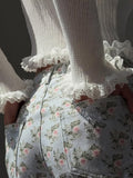 Pure-Style White Lace Stitched Knitted Shirt Design Lace Wood Ear Tight Shirt Woman HZ0108