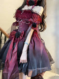 Vintage Ball Gown Off The Shoulder Short Sleeves 16th Burgundy Birthday Dress Lolita Dress Birthday Outfits HZ1214