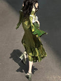 Vintage High Low Spaghetti Straps Green 16th Birthday Dress Lolita Dress Satin Birthday Outfits HZ1214