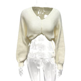 2025 New Fashion Sexy V-Collared Umbilish Short Knitted Sweater HZ0108