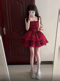 Niulatu Ball Gown Square Neckline Short Tulle Burgundy Lolita Dresses Party Dress Birthday Outfits SD1205