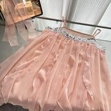 Cute A Line Spaghetti Straps Pink Chiffon Summer Dress Holiday Short Party Outfits For Women HZ1214