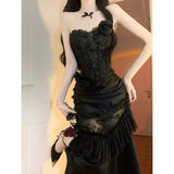 Vintage Mermaid Sweetheart Black Lace Summer 18th Birthday Dress Lolita Dress Birthday Outfits HZ1214
