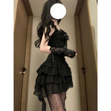 Sweet A line Square Neck Little Black Chiffon Short 16th Birthday Dress Lolita Dress Birthday Outfits HZ1214