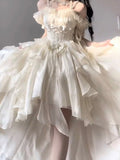 Vintage High Low Off The Shoulder Short Sleeves 16th Chiffon Birthday Dress Lolita Dress Birthday Outfits HZ1214