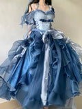 Vintage Ball Gown Off The Shoulder Short Sleeves Blue 16th Chiffon Birthday Dress Lolita Dress 18th Birthday Outfits HZ1214