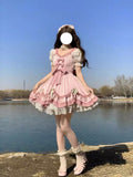 Sweet Ball Gown Lolita Outfits Short Sleeves Pink 16th Birthday Dress Lolita Summer Dress Birthday Outfits HZ1214