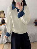 Cowboy Sleeve Splicing Fake Two Sweaters Women's Autumn/Winter 2025 Women's Loose POLO Collar Knitted Knitted Jersey HZ0108