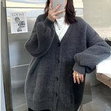 Imitating Sleeve Open Shirt Women Loose Korean Version Of 2025 Autumn And Winter Women's Clothing Lazy Wind Outside The Thin V-Neck Knitwear HZ0108