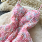 Niulatu A line Spaghetti Straps Pink Floral Holiday Dresses Midi Length Women's Dress SD1274