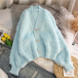 Autumn 2025 Thicken Women's Loose V-Neck Design Sweater Velvet Sweater Jacket Knitted Open Shirt HZ0108
