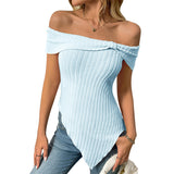 2025 Summer New Lady Repair Slanted Shoulder Sexy Sweet Blouse T-Shirt HZ0108