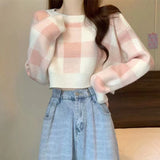 Gentle Lattice Lattice Short Jacket Bottom Sweater In Autumn And Winter New Knitted Knitted Collar Top HZ0108