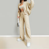 Women's 2025 Spring Sets Casual Pure Color Loose Temperament With Temperamental Solid Color With T-Swear Sports Set HZ0108