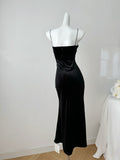 Sexy Mermaid Spaghetti Straps Black Velvet Long Summer Dress For Women HZ1214