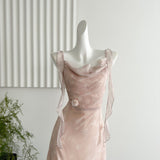 Cute Mermaid Straps Floral Pink Lace Long Summer Dress For Women HZ1214