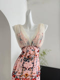 Cute Mermaid V Neckline Floral Pink Lace Long Summer Dress For Women HZ1214