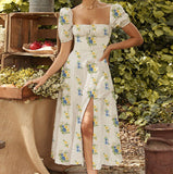 2025 Summer New Women's Collar Bubble Sleeve With Commute Sexy Floral Dress HZ0108