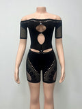 2025 New Women's Lace Hollow Perspective Sexy Shoulder-To-Shoulder-To-Heart One-Width One-In-One HZ0108