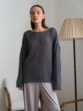 Slave Knitted Jersey 2025 Spring And Summer New Female Perspective Thin Round Collar Horn Sleeve Knit T-Shirt HZ0108