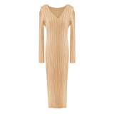 French Retro V-Necked Knitted Dress Women's Autumn And Winter New High-End Feeling Waist With Coat Bottom Skirt HZ0108