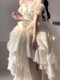 Vintage High Low Off The Shoulder Short Sleeves 16th Chiffon Birthday Dress Lolita Dress Birthday Outfits HZ1214