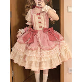 Sweet Ball Gown Square Neck Short Sleeves Gothic Pink Lace 16th Birthday Dress Lolita Dress Birthday Outfits HZ1214